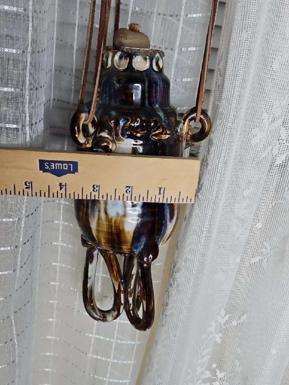 1970s Mid-century Art Pottery Hanging Stoneware Jug Hanging Oil Lamp